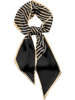 Women's Black Straps Silky Satin Headscarf Wrap Lightweight Scarves Scarf